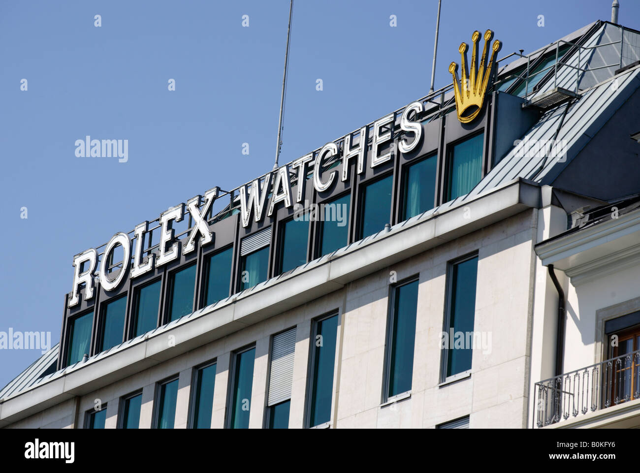 The Rolex Watches sign on top of the company's building in Geneva  Switzerland Stock Photo - Alamy