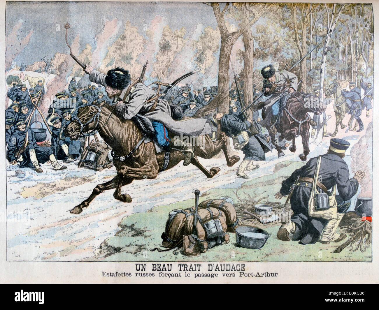 Surprise attack by Russian cavalry on the road to Port Arthur, Russo