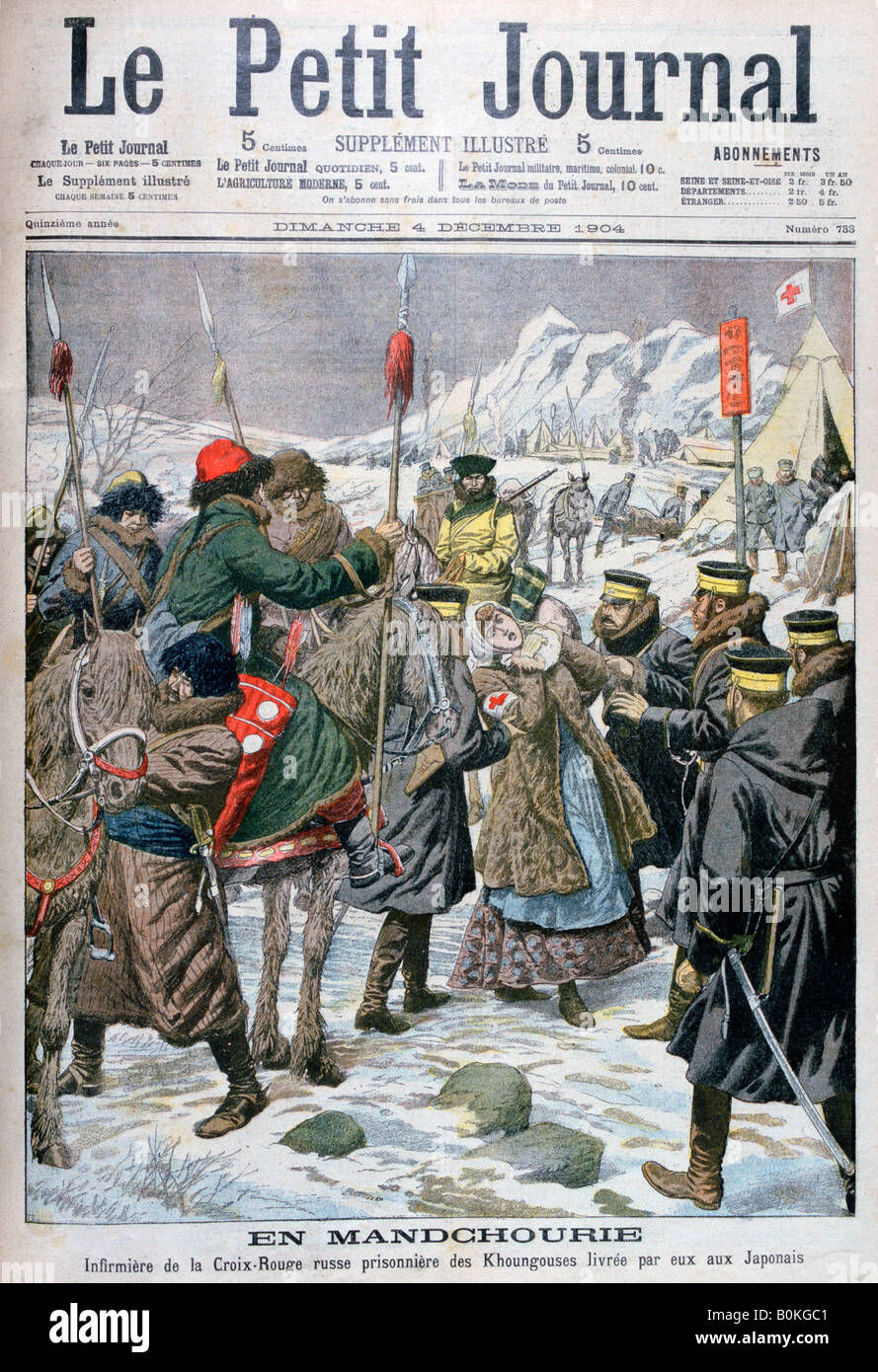 Russian nurse taken prisoner by the Manchus being handed over to the Japanese, Manchuria, 1904. Artist: Unknown Stock Photo