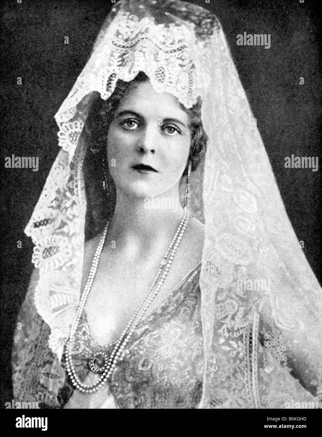 Woman wearing a lace mantilla, Andalusia, Spain, 1936. Artist: Fox Stock Photo
