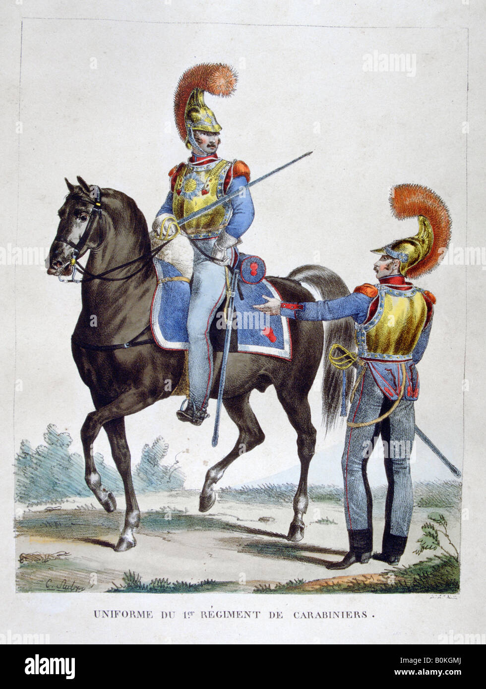 Uniform of the 1st Regiment of Carabiniers, France, 1823.  Artist: Charles Etienne Pierre Motte Stock Photo