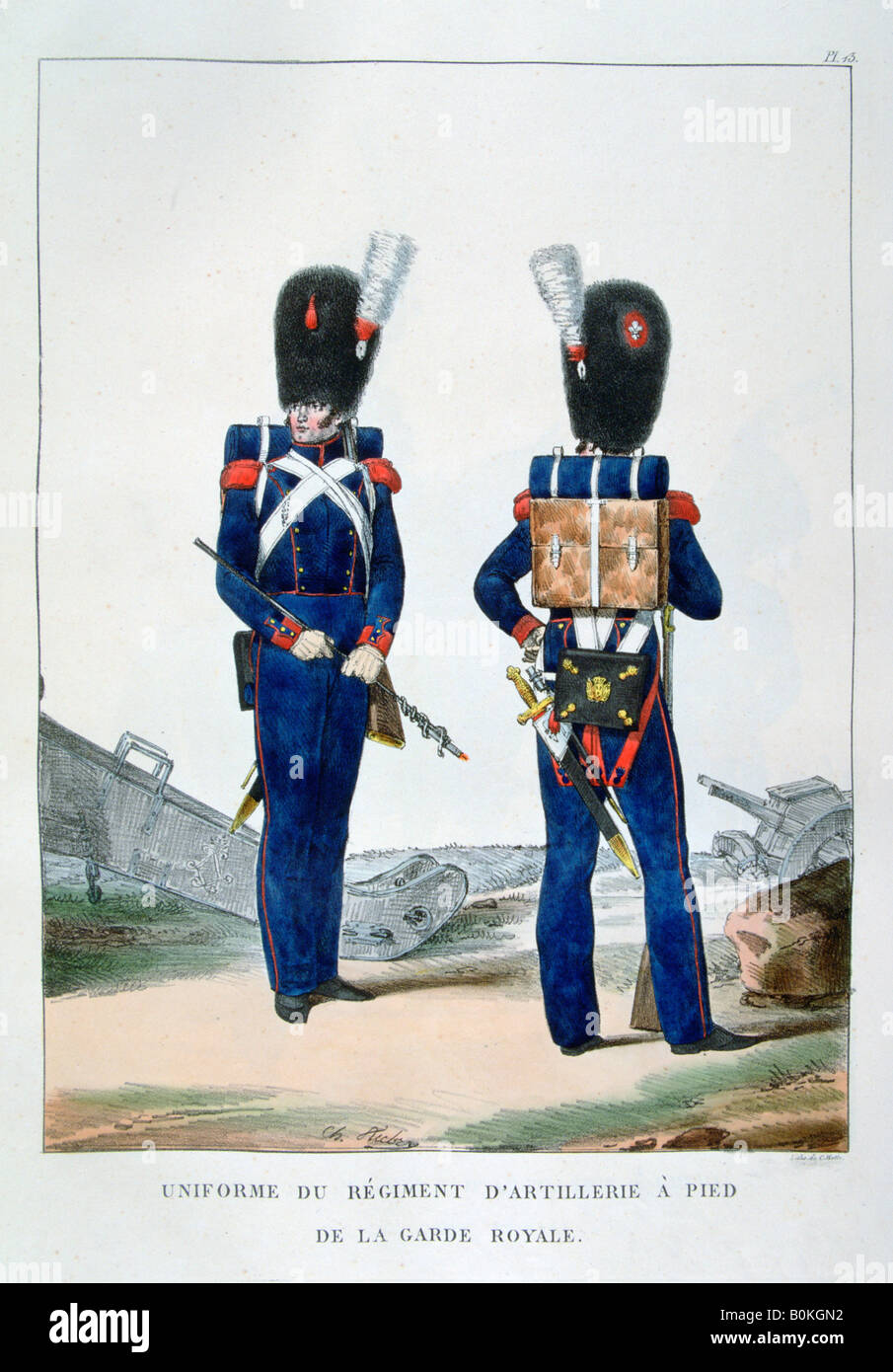 Uniform of a regiment of foot artillery of the royal guard, France, 1823.  Artist: Charles Etienne Pierre Motte Stock Photo