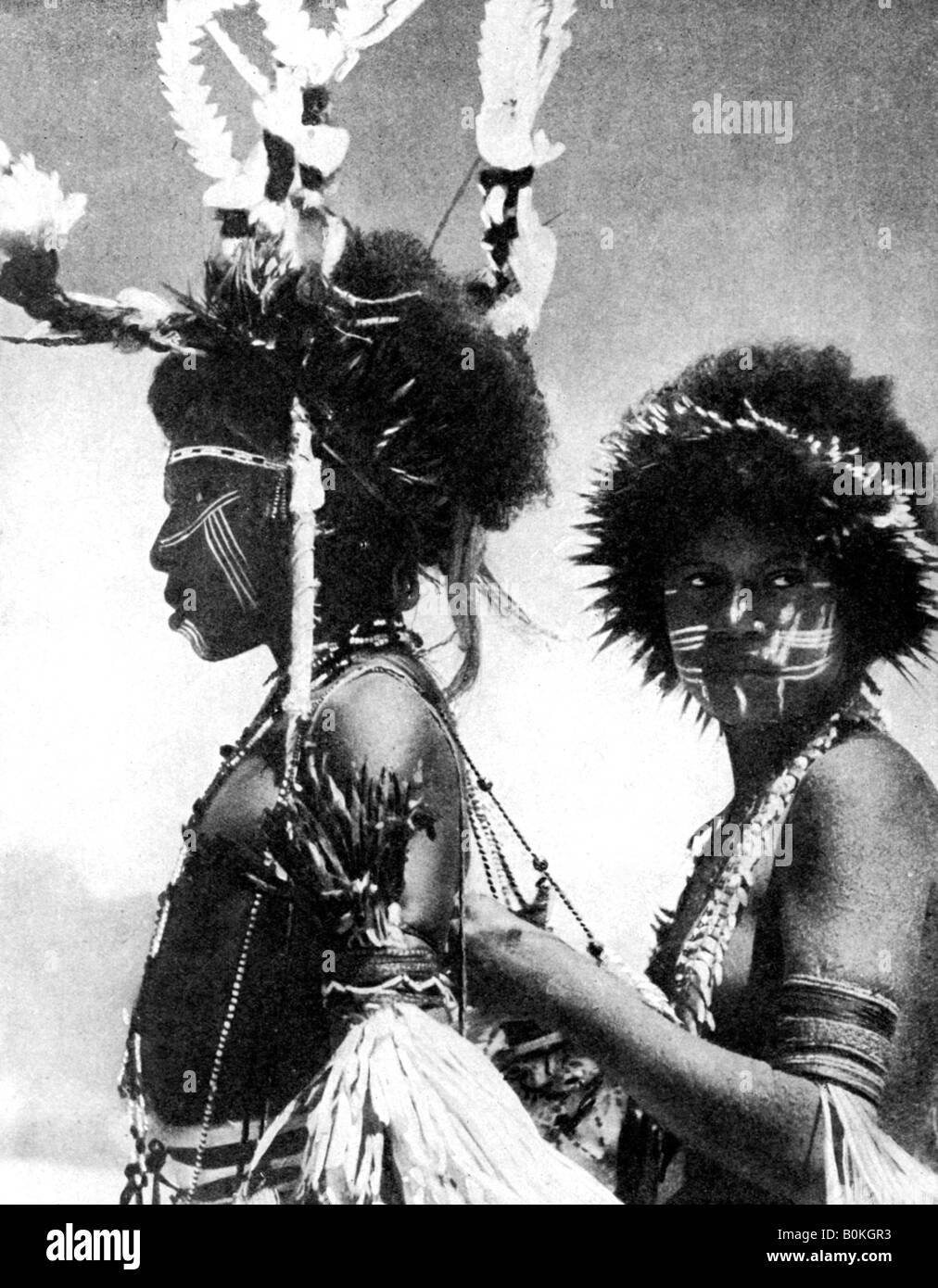 Painted warriors, Papua, New Guinea, 1936.Artist: Sport & General Stock Photo