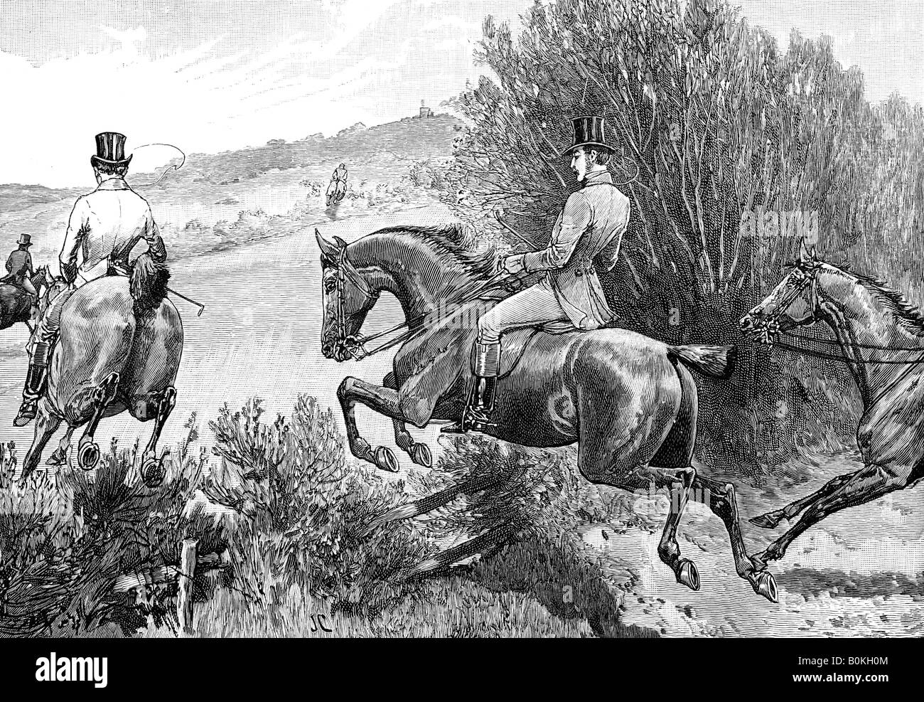 Prince Albert hunting near Belvoir Castle, Leicestershire, c1840s, (1900). Artist: Unknown Stock Photo
