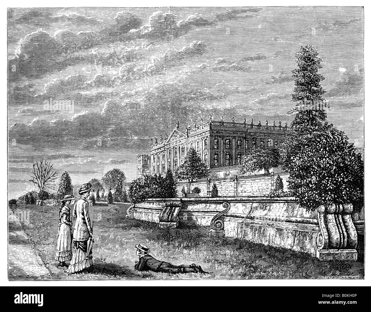 Chatsworth House from the South West, 1900. Artist: Unknown Stock Photo