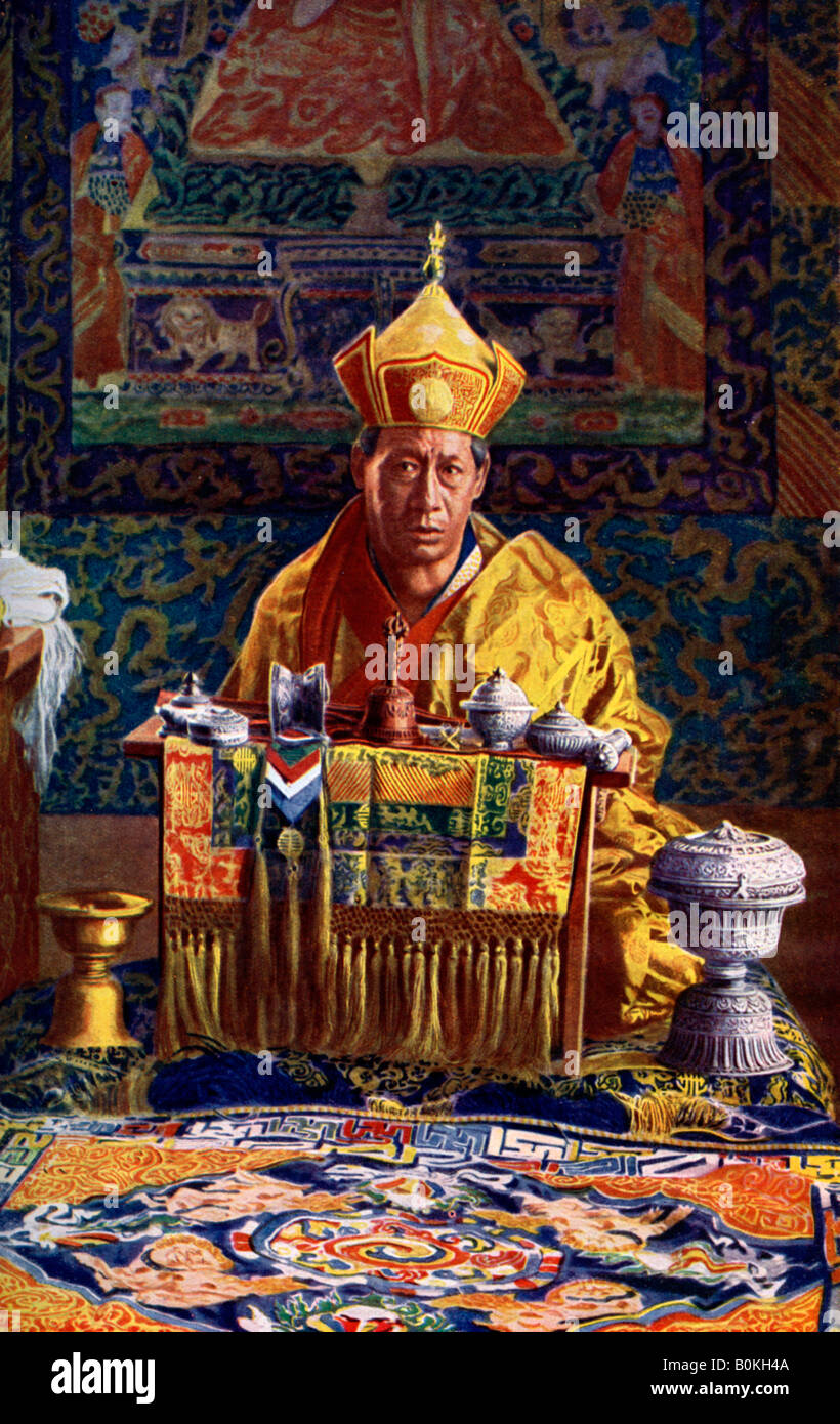 The Deb Raja, acting head of the Buddhist Church of Bhutan, 1922.Artist: John Claude White Stock Photo