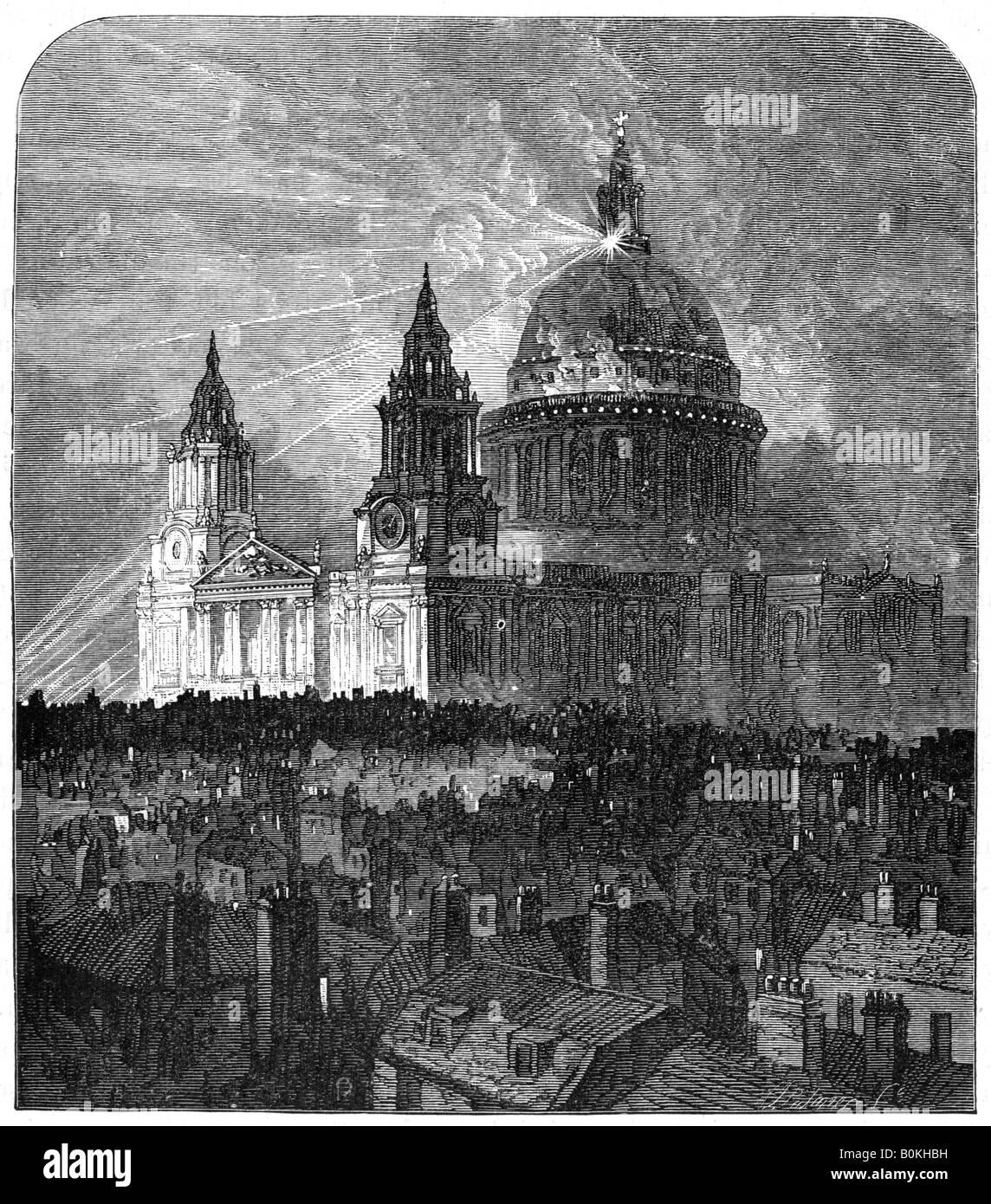 St Paul's Cathedral illuminated for Thanksgiving Day, London, 1900. Artist: Unknown Stock Photo