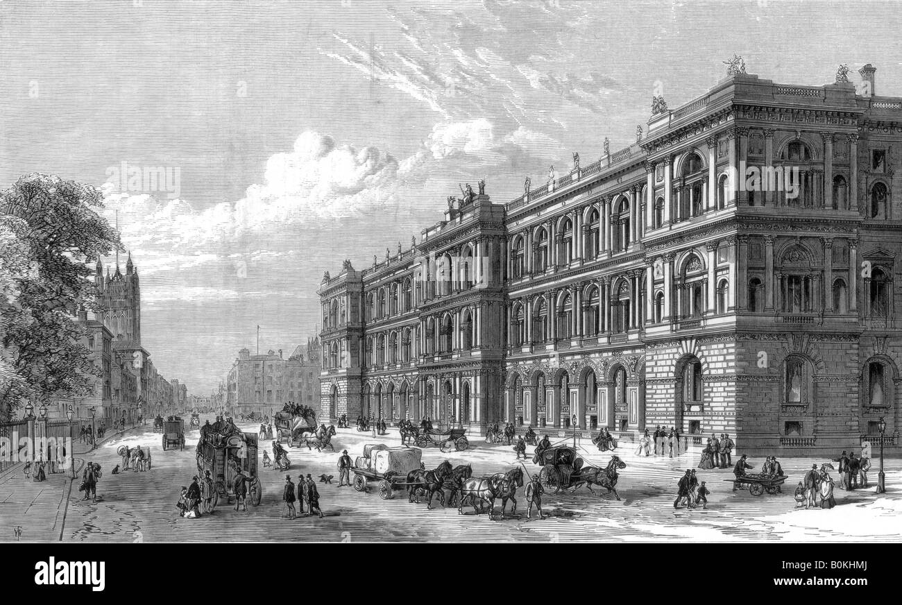 The new Home and Colonial offices, Parliament Street, Westminster, London, 1875. Artist: Unknown Stock Photo