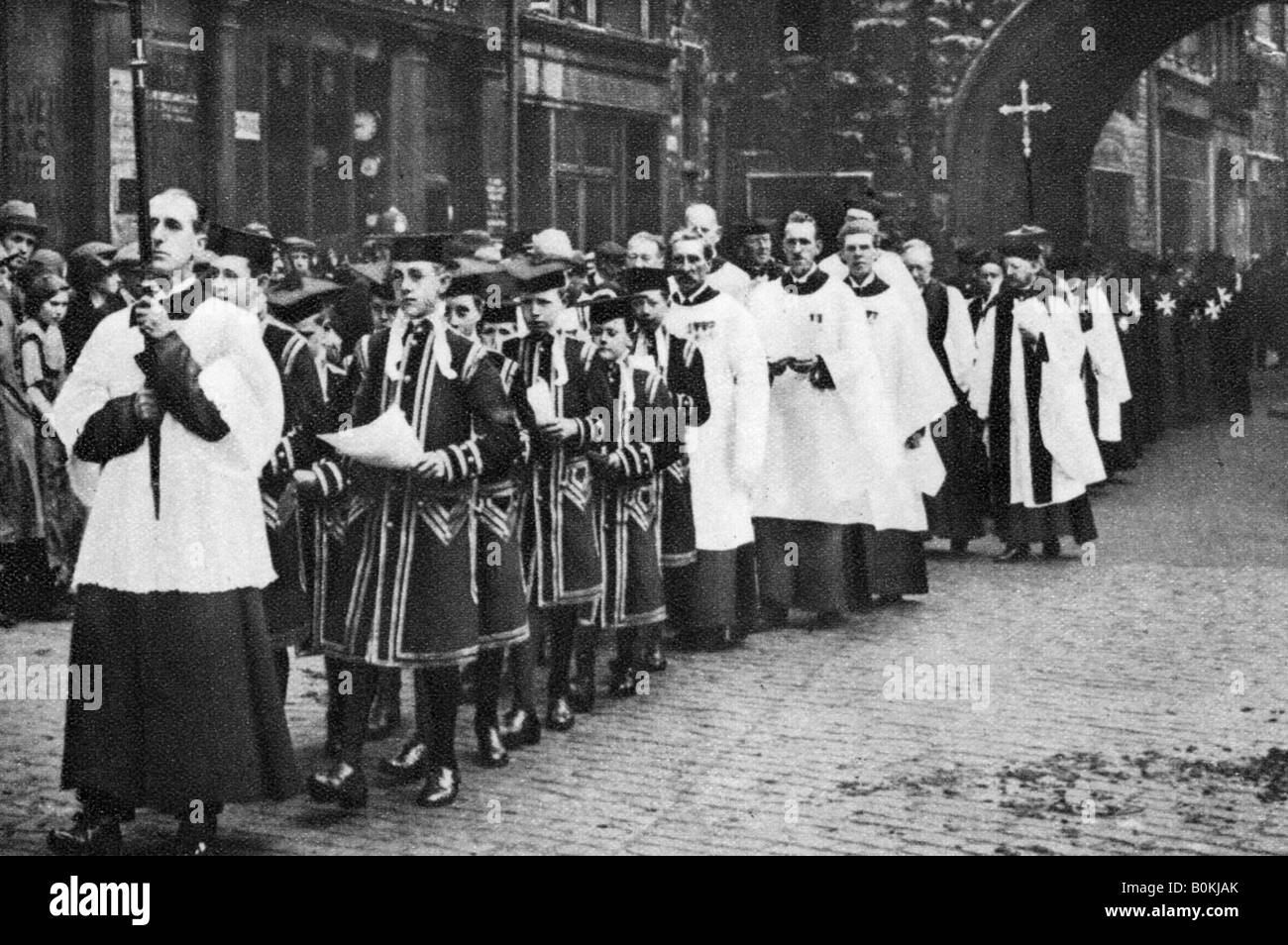 Chapel Royal choirboys in procession, Clerkenwell, London, 1926-1927. Artist: Unknown Stock Photo