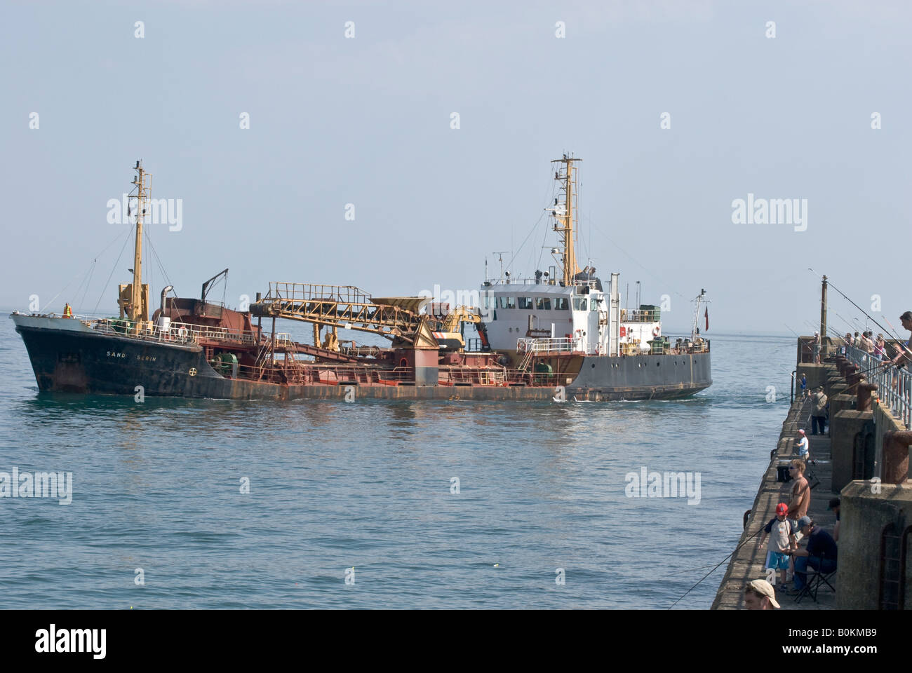 Ship , Dredger  ,shingle , working Stock Photo