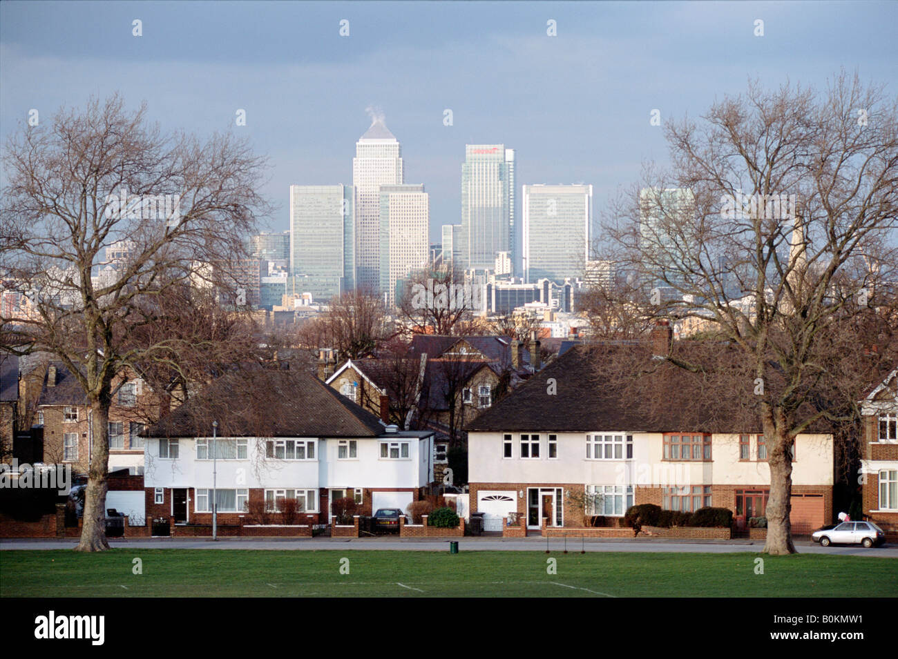 view of London Docklands developments from Hilly Fields, Lewisham