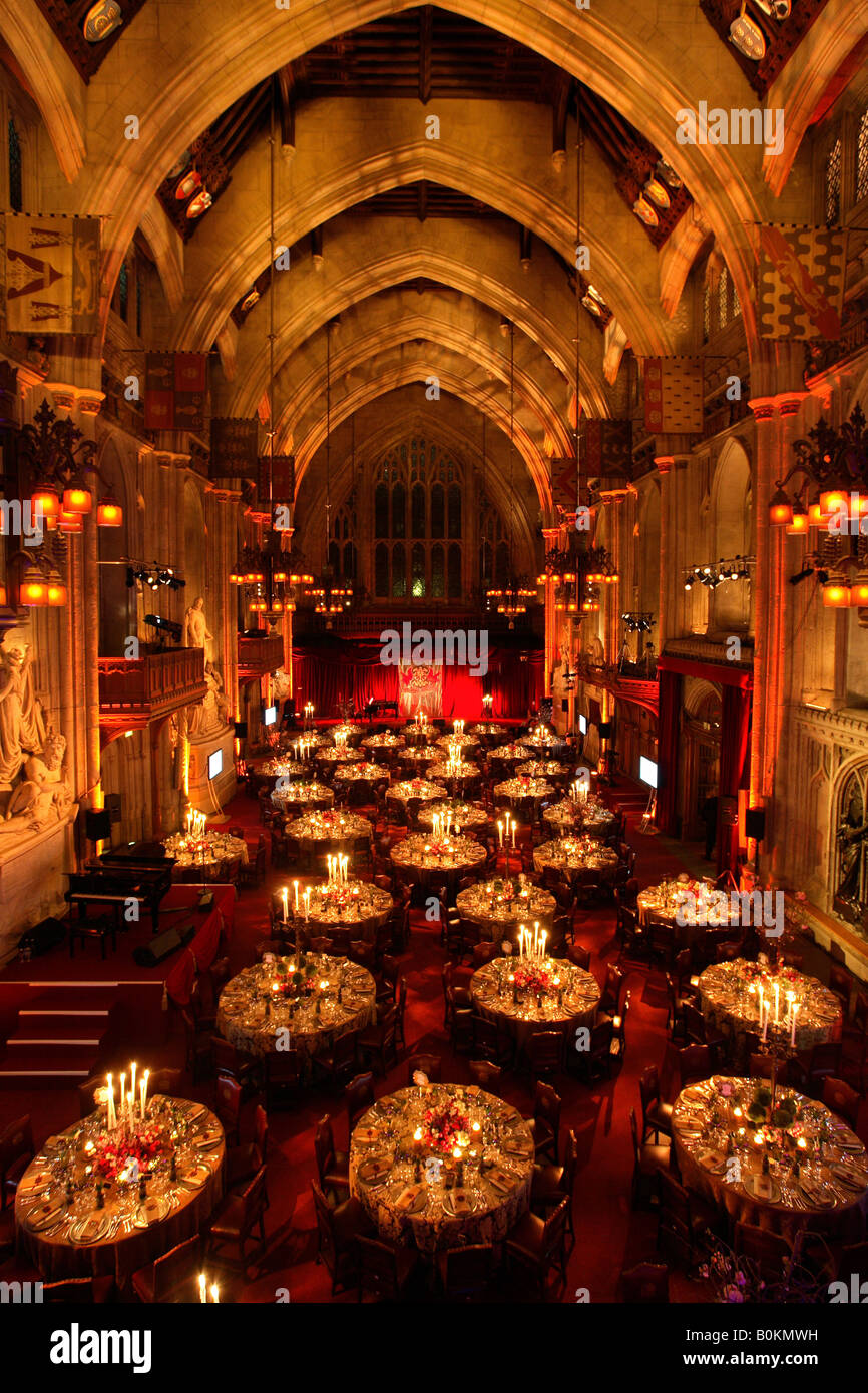 The Great Hall in London's Guildhall set up for a corporate function Stock Photo