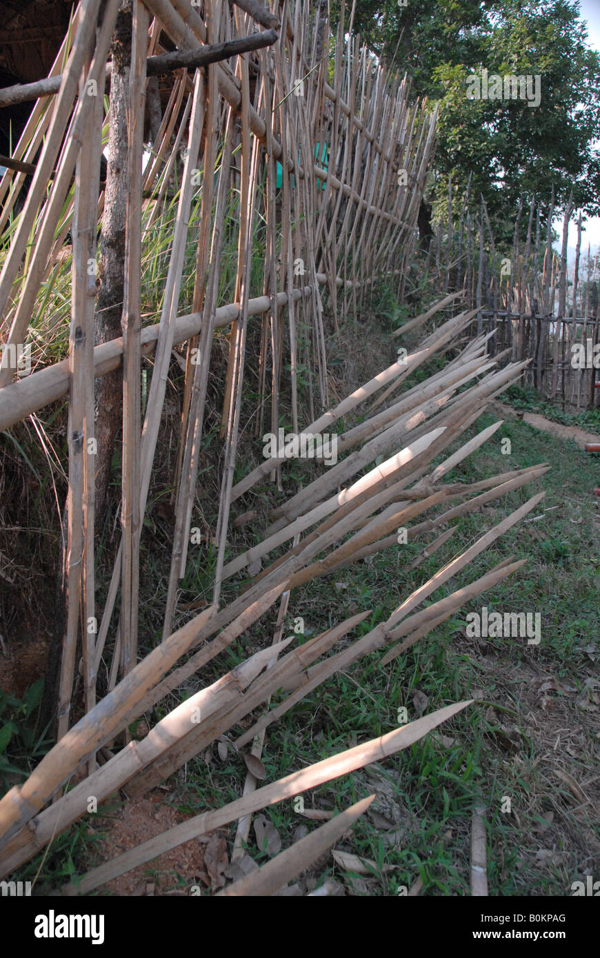 sharpened bamboo fence at thai burmese border, mae hong son, thailand