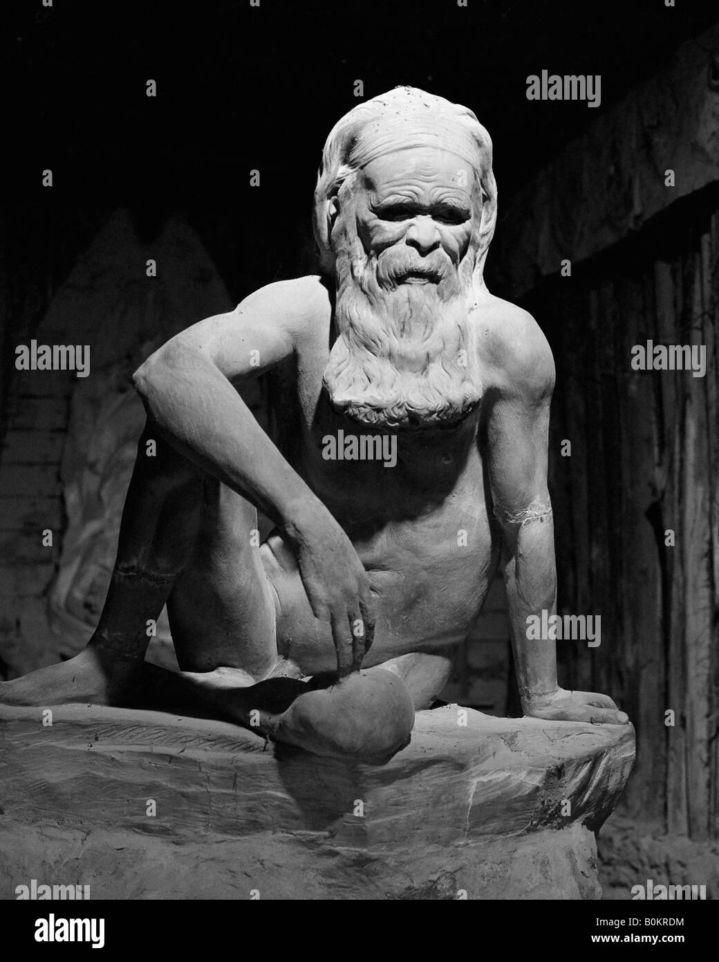 Wooden carving of elderly Aborigine man at William Ricketts Sanctuary Dandenong Hills Australia Stock Photo