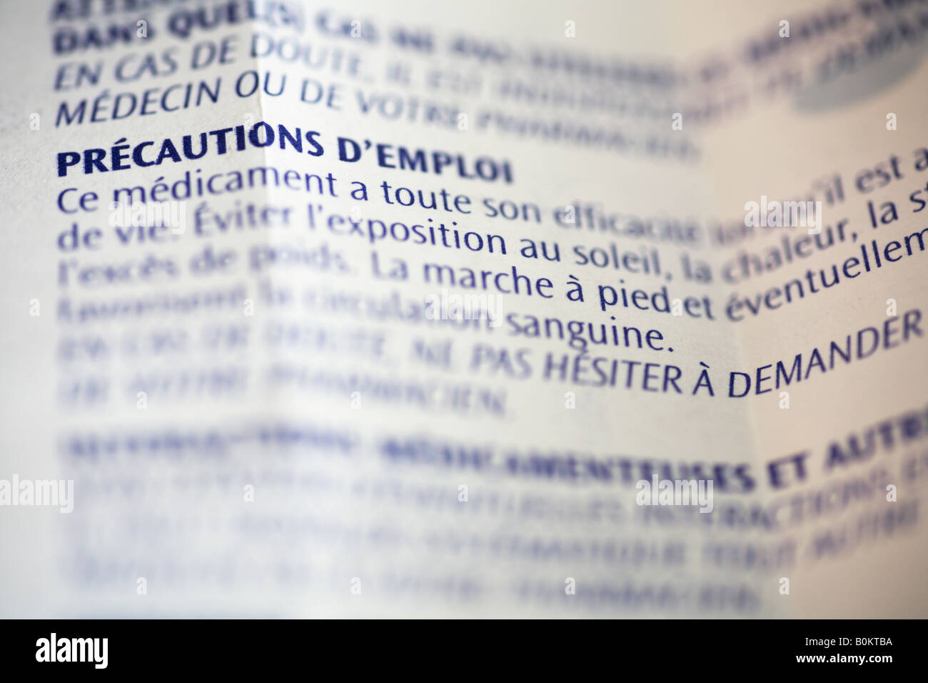 French medicine notes showing precautions for use France Stock Photo