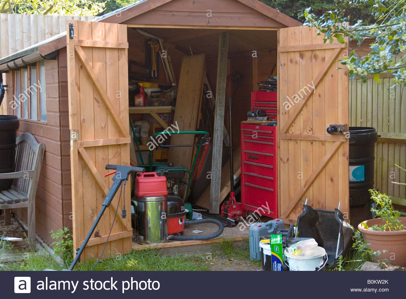 Garden Shed With Doors Open Showing Contents Stock Photo 17647131