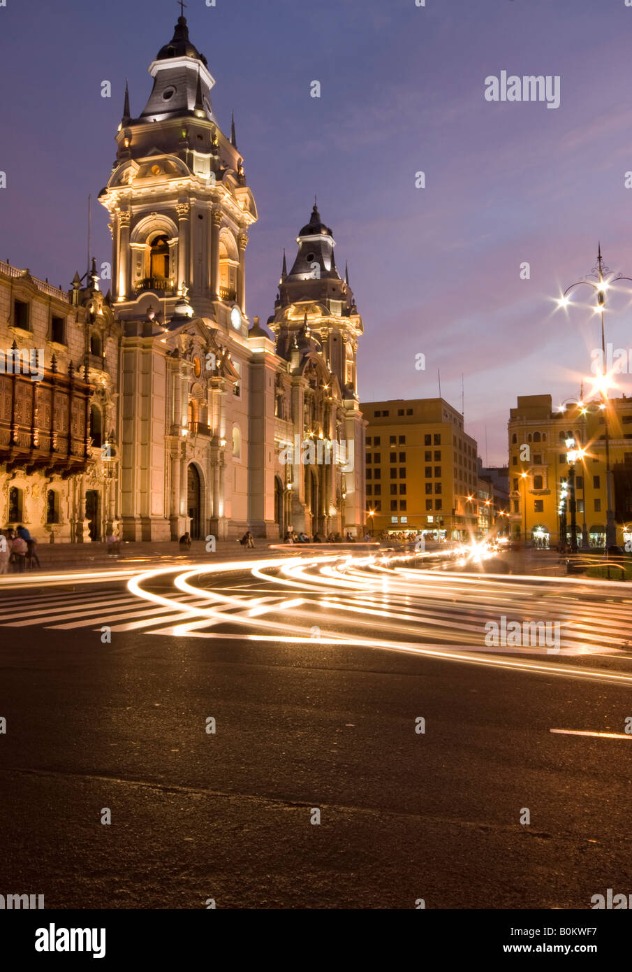 catedral on plaza de armas mayor lima peru night scene with movement streaks Stock Photo