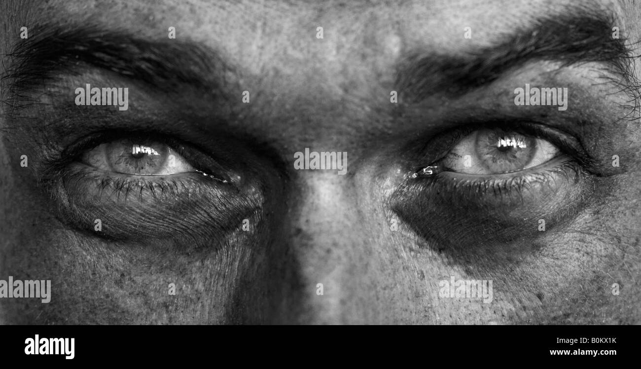Man's eyes in monochrome Stock Photo