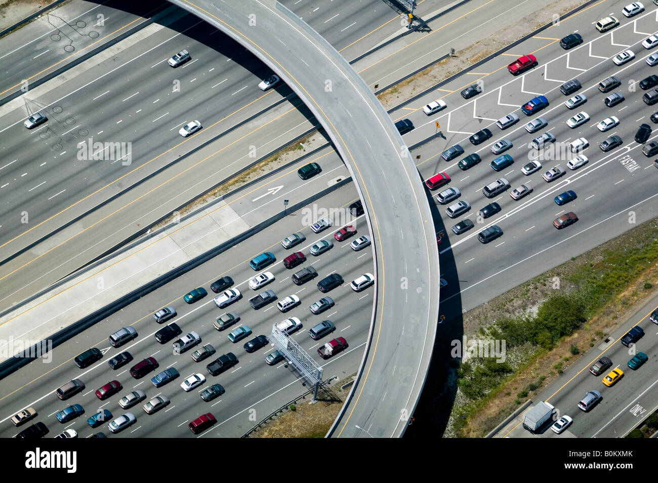 aerial overpass traffic approach to Bay Bridge commuters Stock Photo