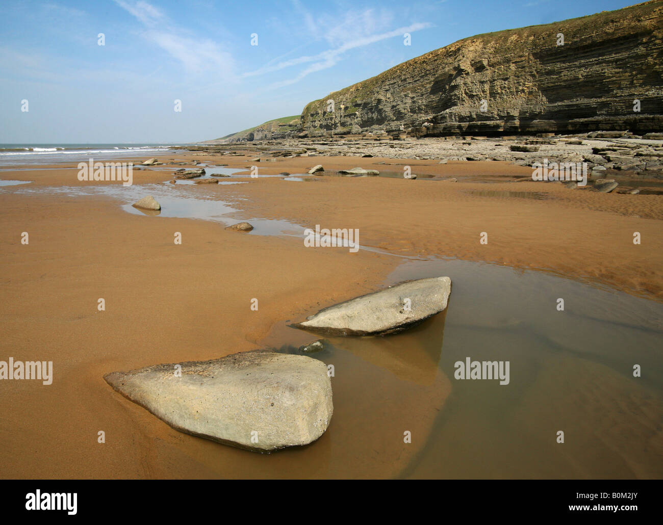 Old Cliffs sand sea water rocks Dunraven Bay South  Wales Stock Photo