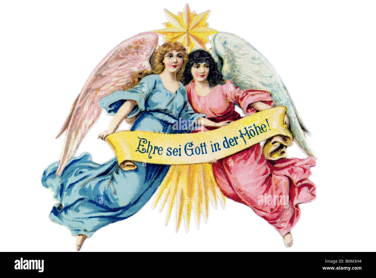 two star angels praise the Lord pink blue dress 19th century Germany Stock Photo