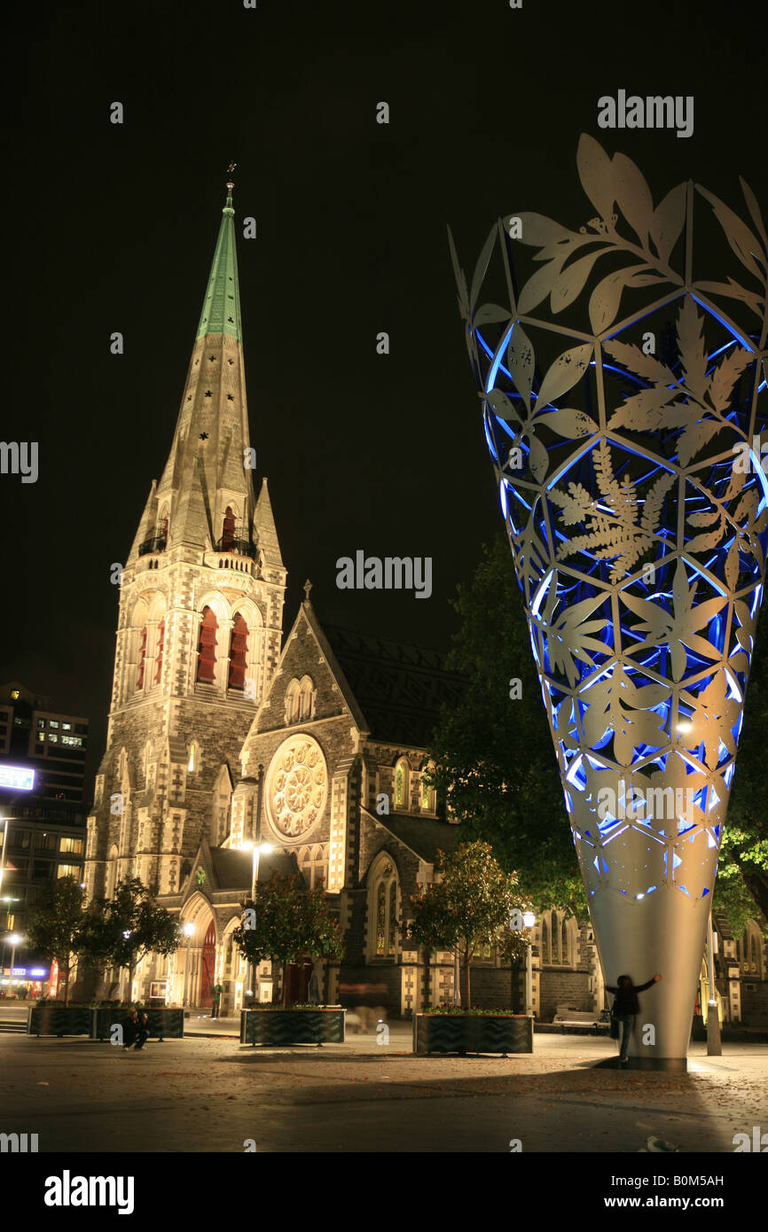 Cathedral square Christchurch New Zealand at night Stock Photo Alamy