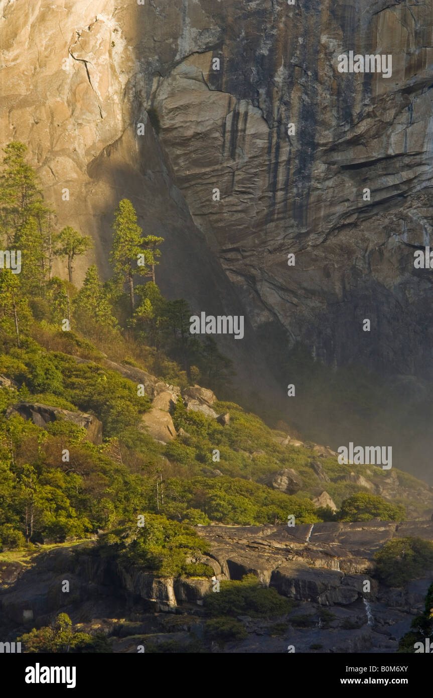 Morning light on sheer granite cliffs in Yosemite Valley Yosemite