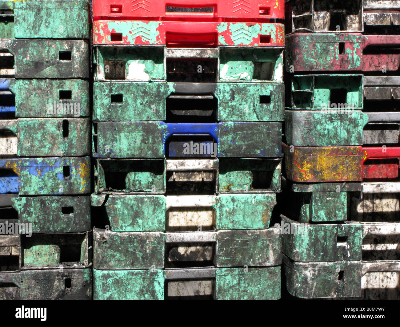 Dirty plastic crates in Hastings Fishmarket Stock Photo Alamy