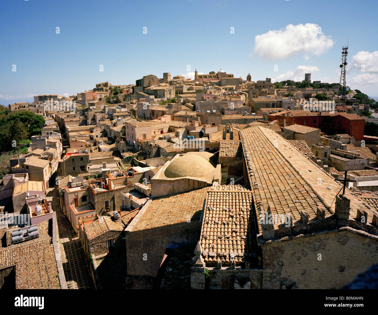 View from the King Frederick Campanile bell tower over Erice Sicily Italy EU Stock Photo