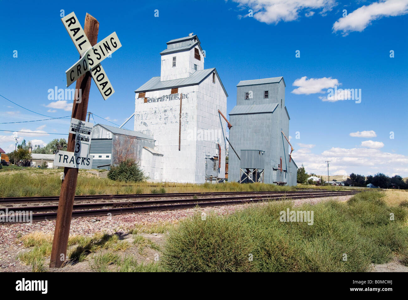 Structures next to the railroad, Ulm, Montana, USA Stock Photo Alamy