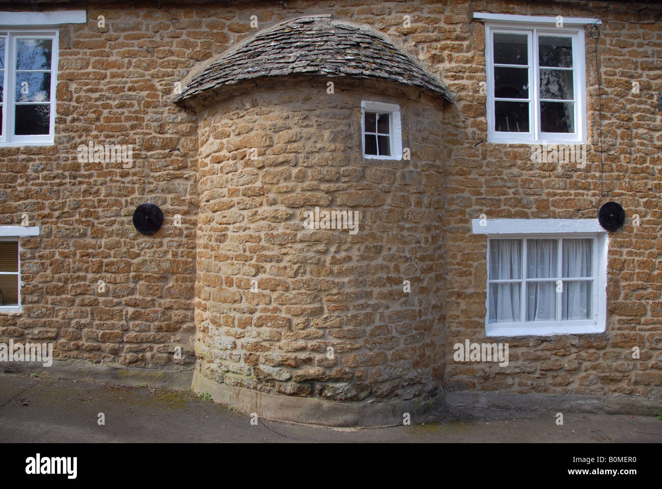 Outside view of caracole stairway of house Hook Norton Oxfordshire