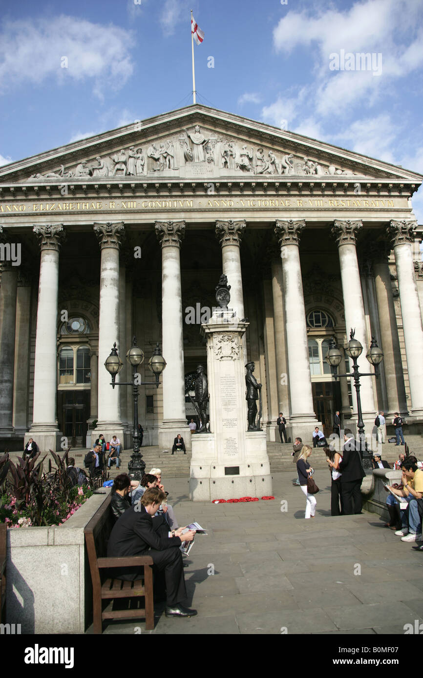 City of London, England. The Sir William Tite designed Royal Exchange Building at Cornhill and Threadneddle Street. Stock Photo