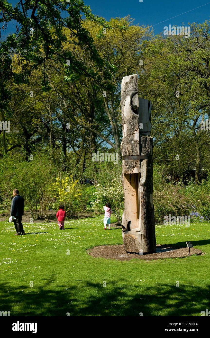 A modern wooden sculpure at the National Botanic Gardens Glasnevin Dublin Ireland Stock Photo