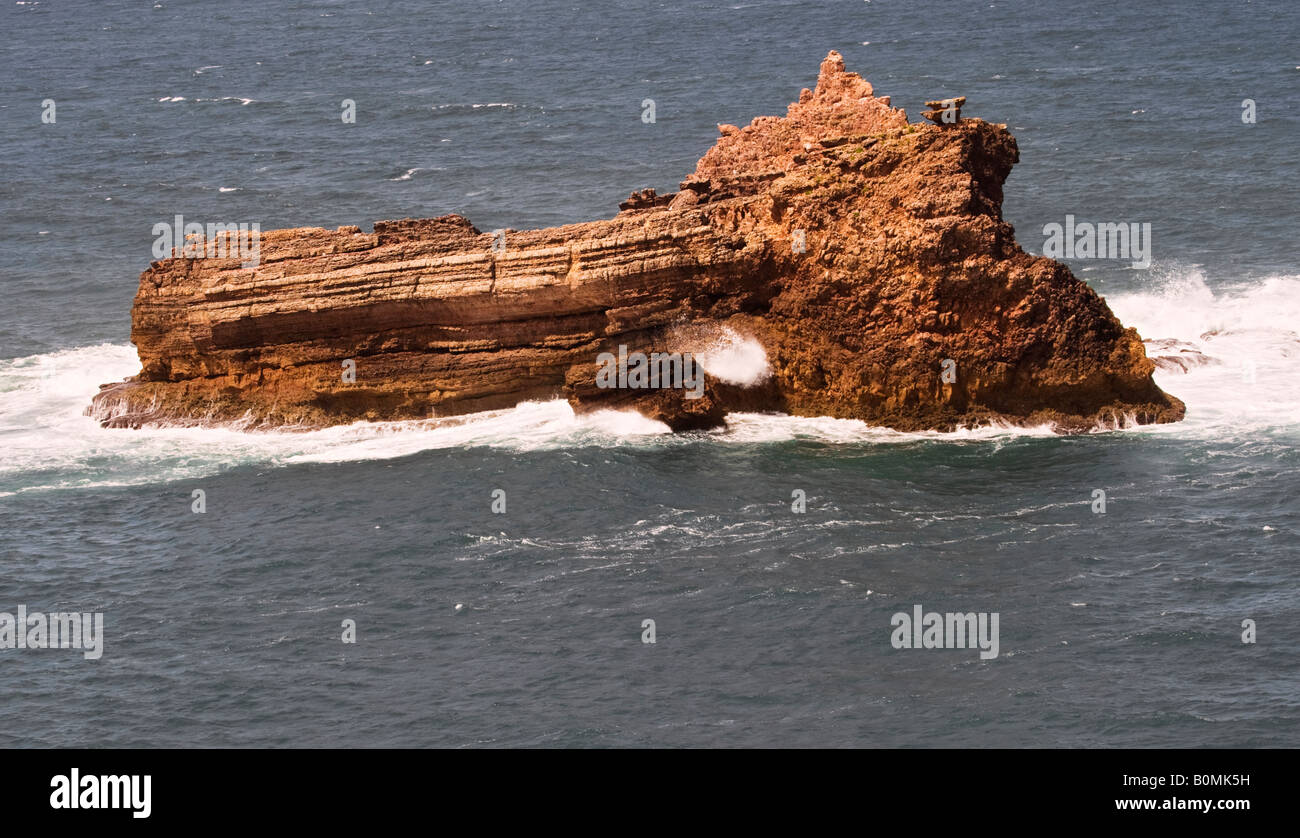 Rugged rocks in ocean,Sitio do Forno,Portugal,Europe Stock Photo