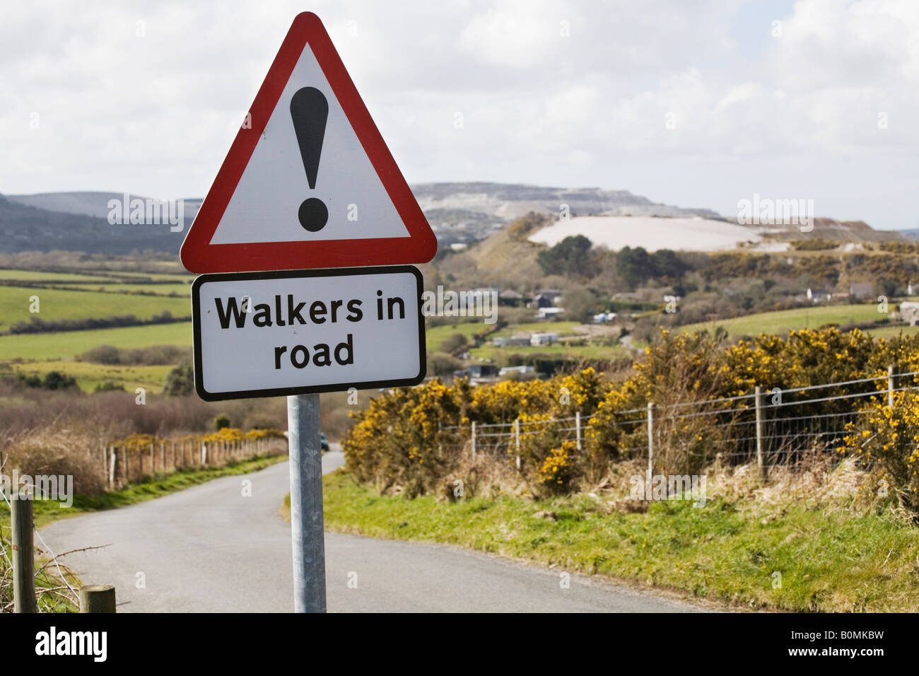 Warning sign in Cornish road Stock Photo Alamy