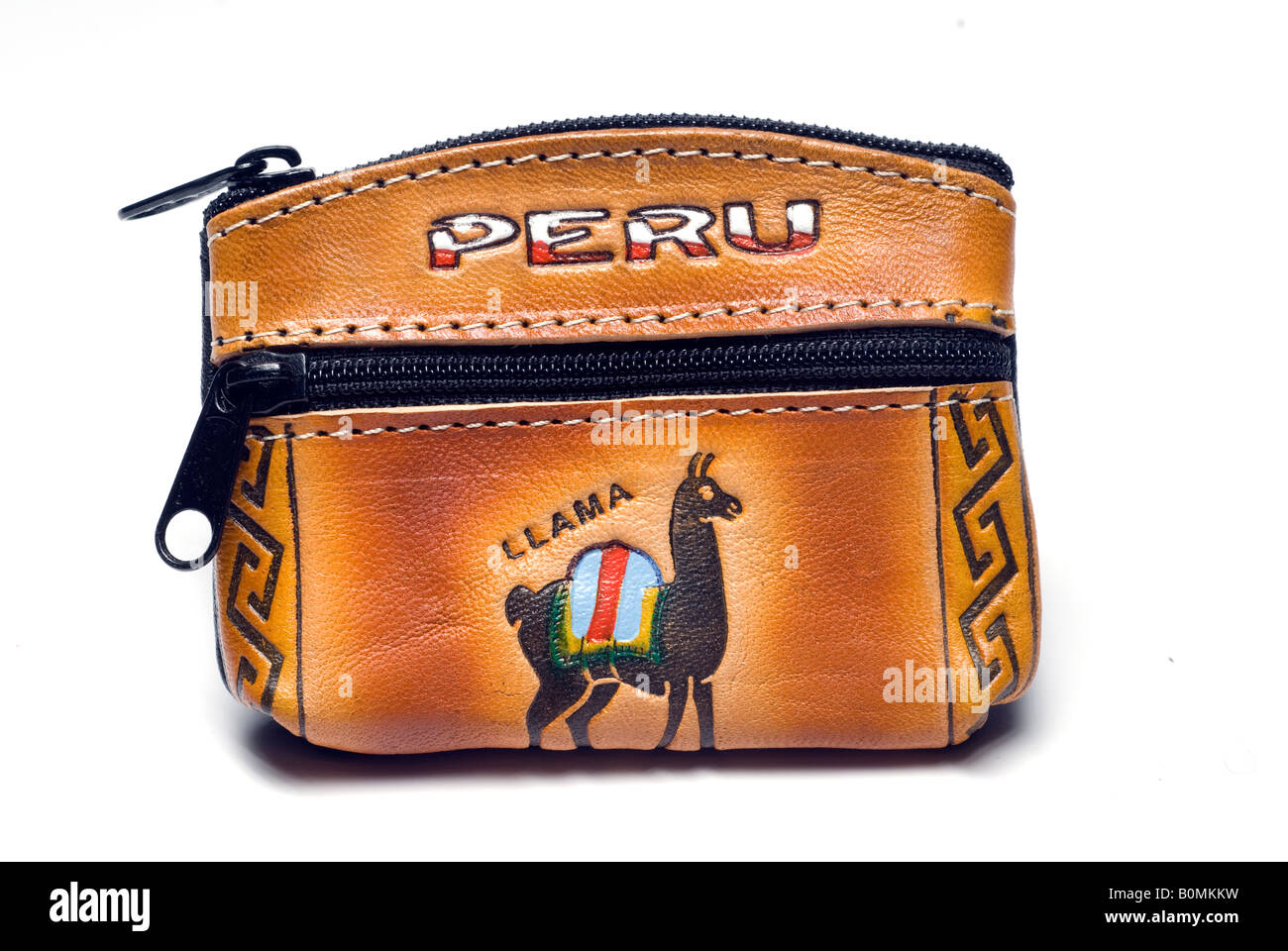 hand made souvenir leather change purse with llama native animal motif  desing peru south america Stock Photo - Alamy