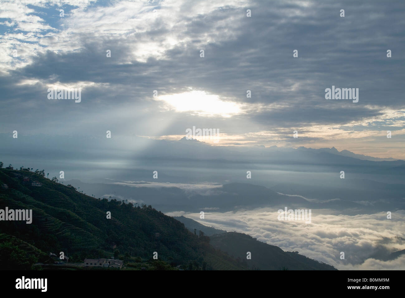Nagarkot, a hill station and resort at the base of the Himalayan range, Nepal. Stock Photo
