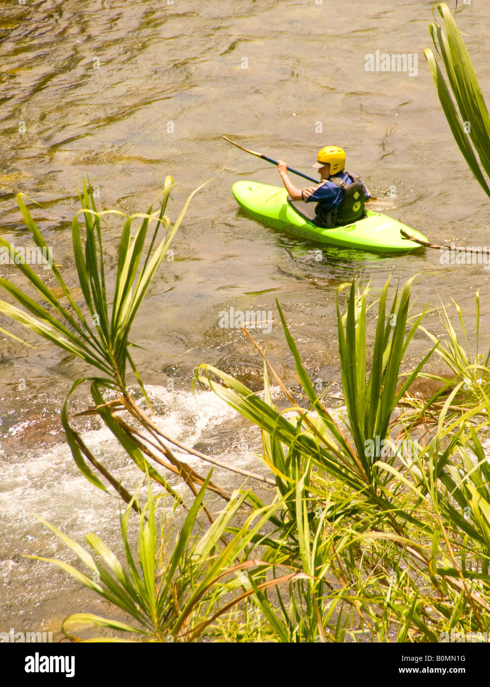 COSTA RICA Whitewater enthusiast kayaking on the Pejibaye River