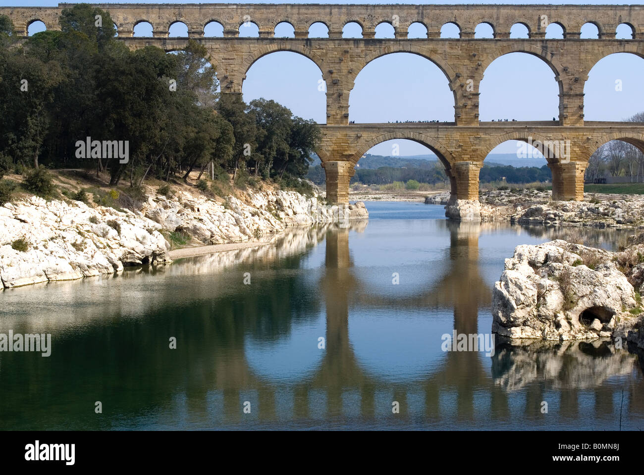 Pont du Gard, Roman aqueduct from AD 1st century, near Vers, Gard, France. Stock Photo