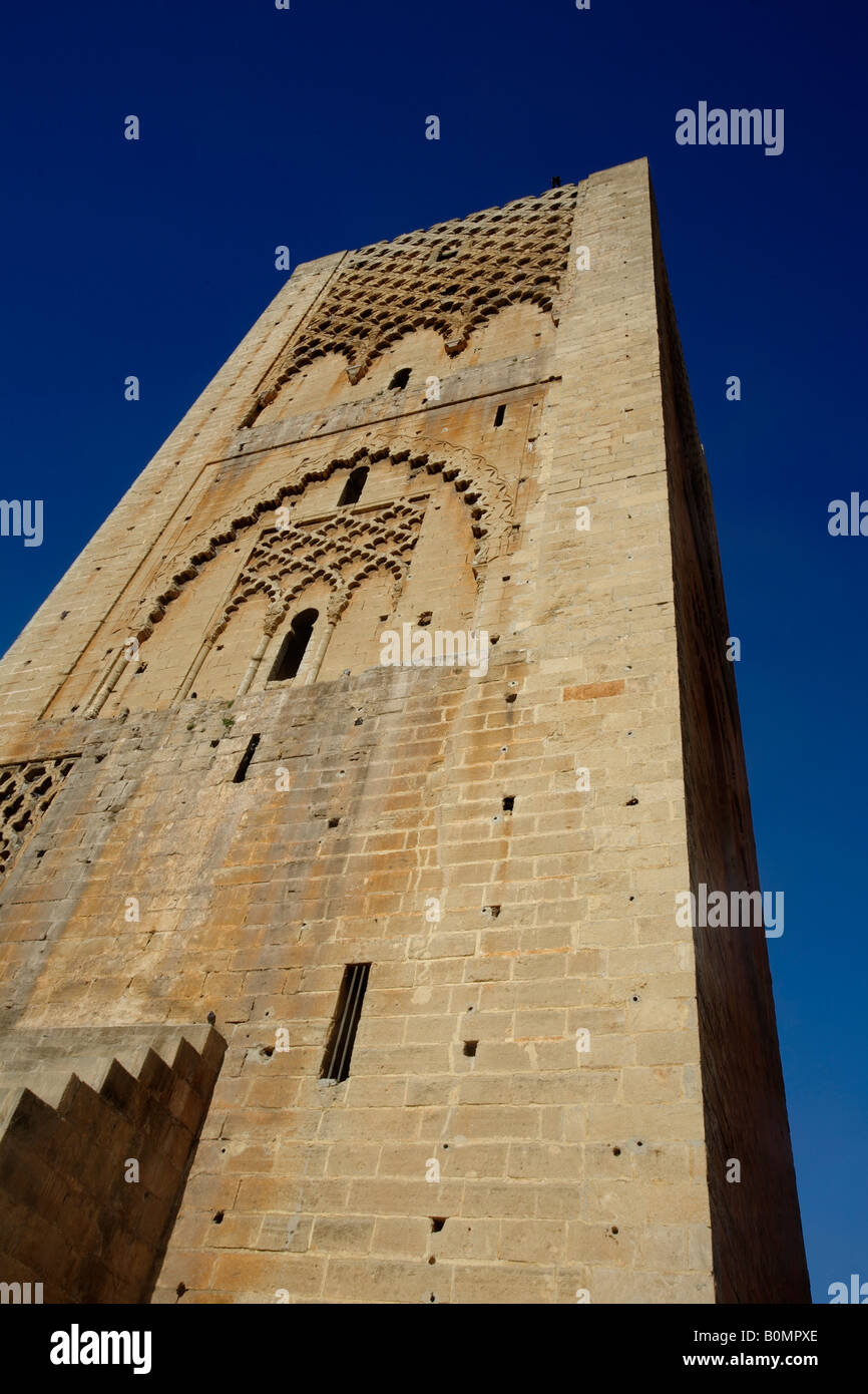 Tower of the Hassan Mosque. Rabat, Morocco Stock Photo