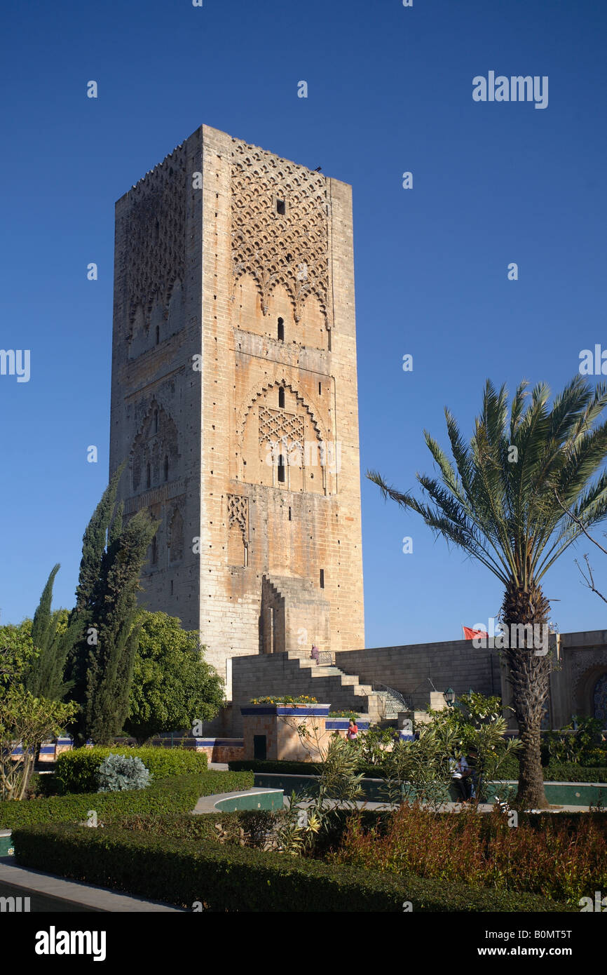 Tower of the Hassan Mosque. Rabat, Morocco Stock Photo