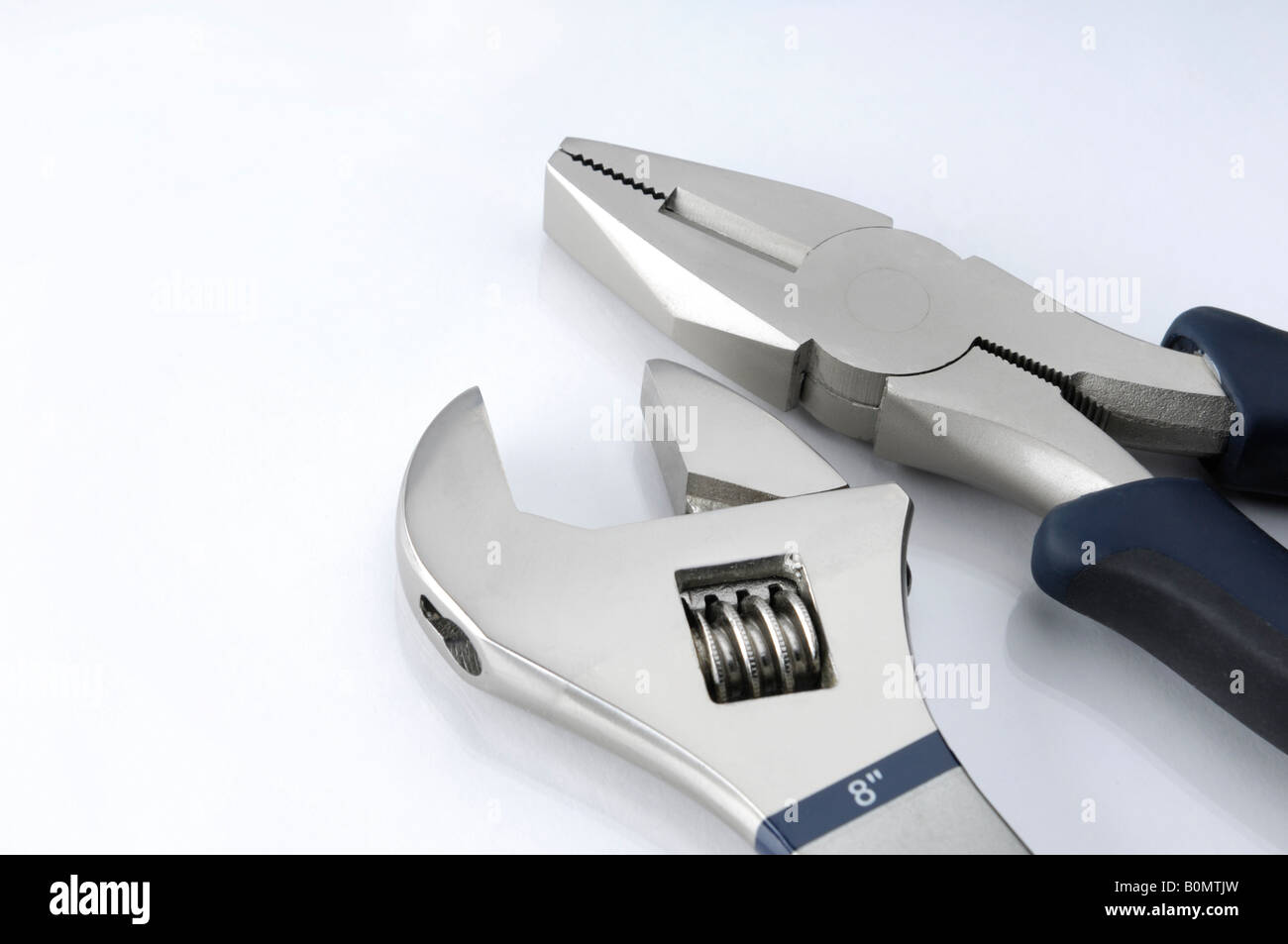 Adjustable wrench and pliers Stock Photo Alamy