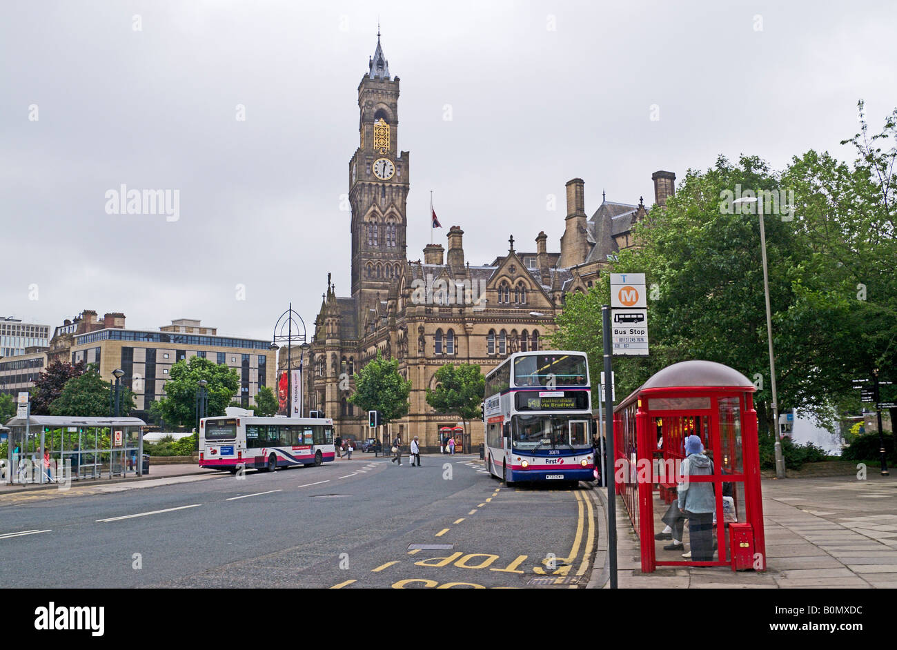 Buses and Town Hall Bradford West Yorkshire England Stock Photo Alamy