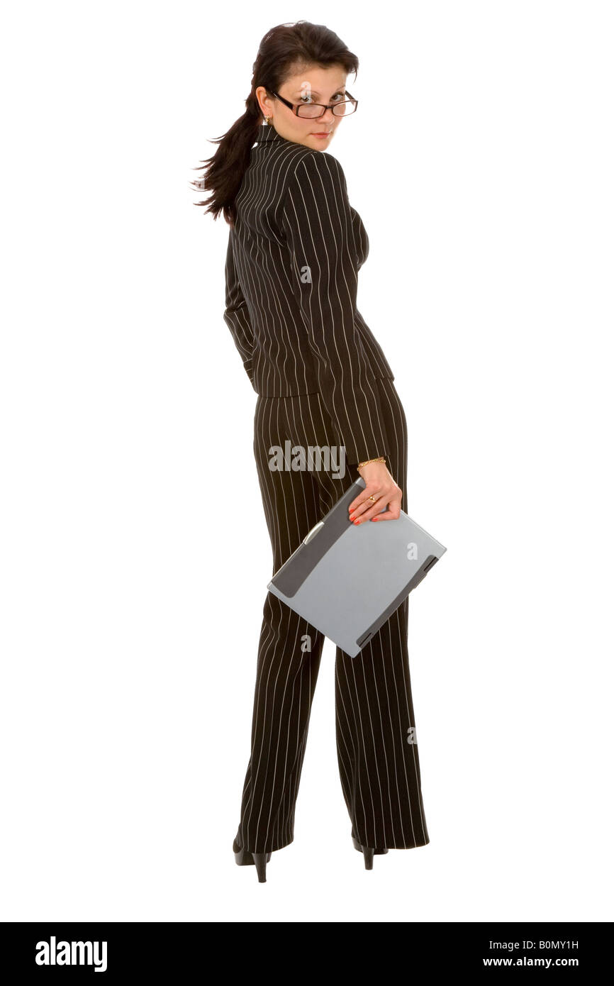the young businesswoman with laptop on white background Stock Photo - Alamy
