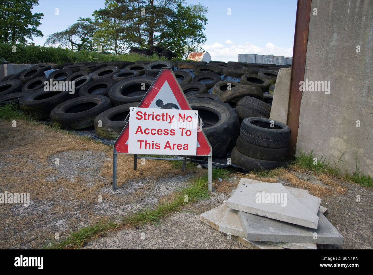 Warning sign at silage pit on a small farm in Co Antrim Northern Ireland Stock Photo