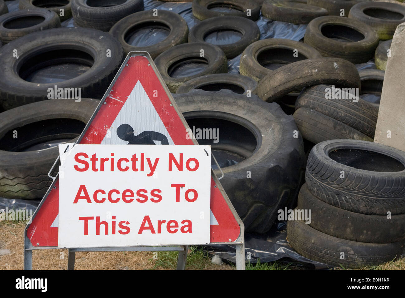 Warning sign at silage pit on a small farm in Co Antrim Northern Ireland Stock Photo