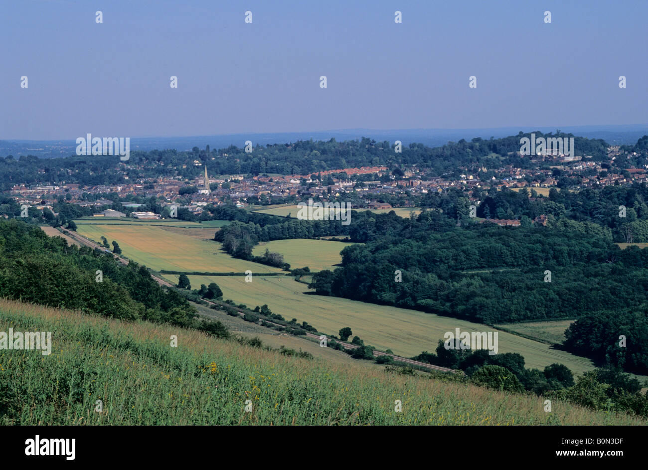 View from the North Downs toward Dorking, Surrey, England, UK Stock Photo