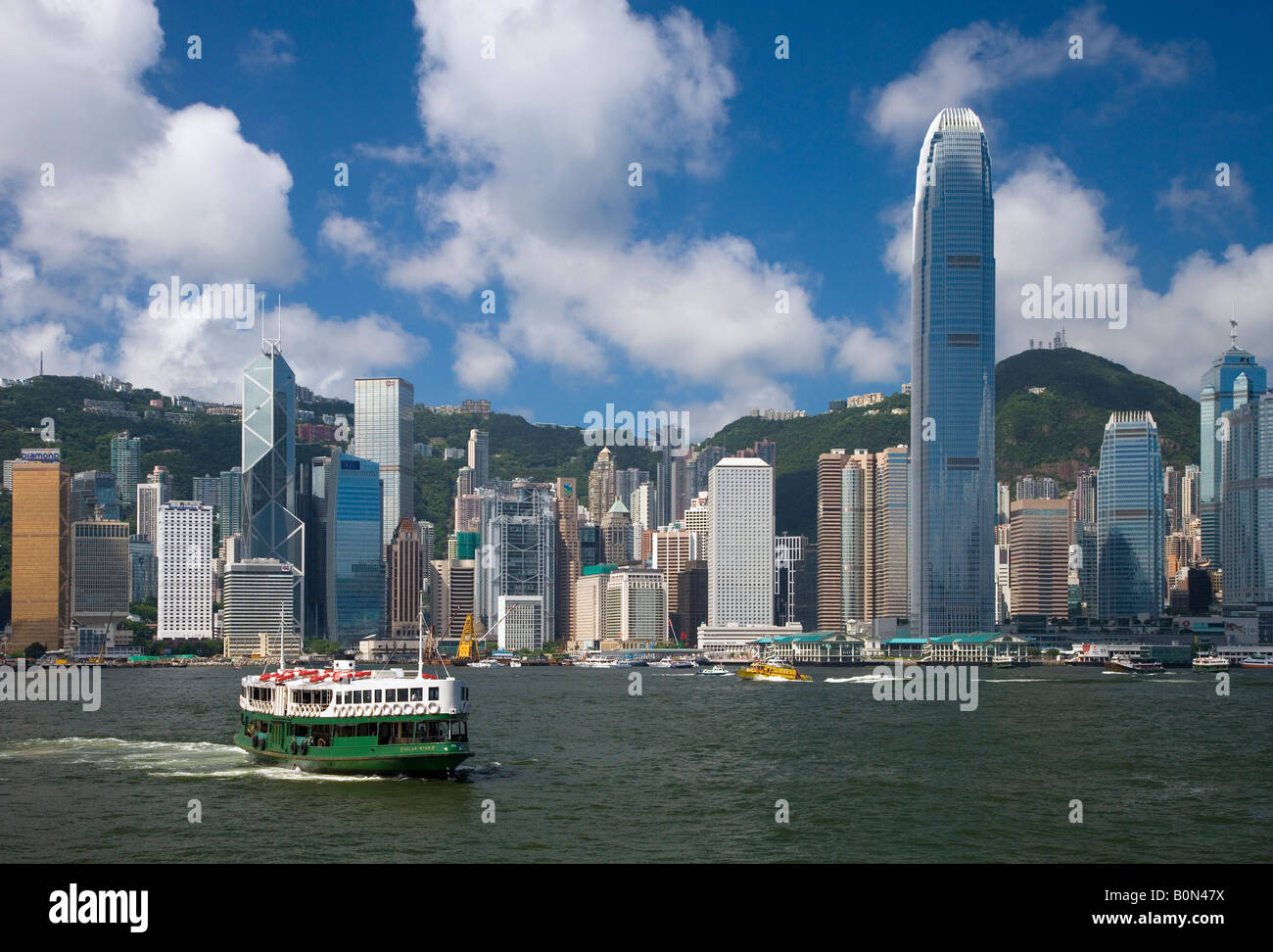 Victoria Harbour with Star Ferry and Hong Kong Skyline Stock Photo