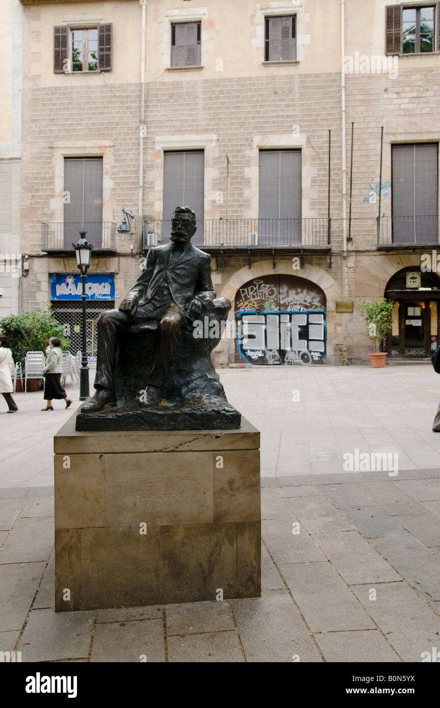 Angel Guimera Statue.  Barcelona, Catalonia, Spain Stock Photo