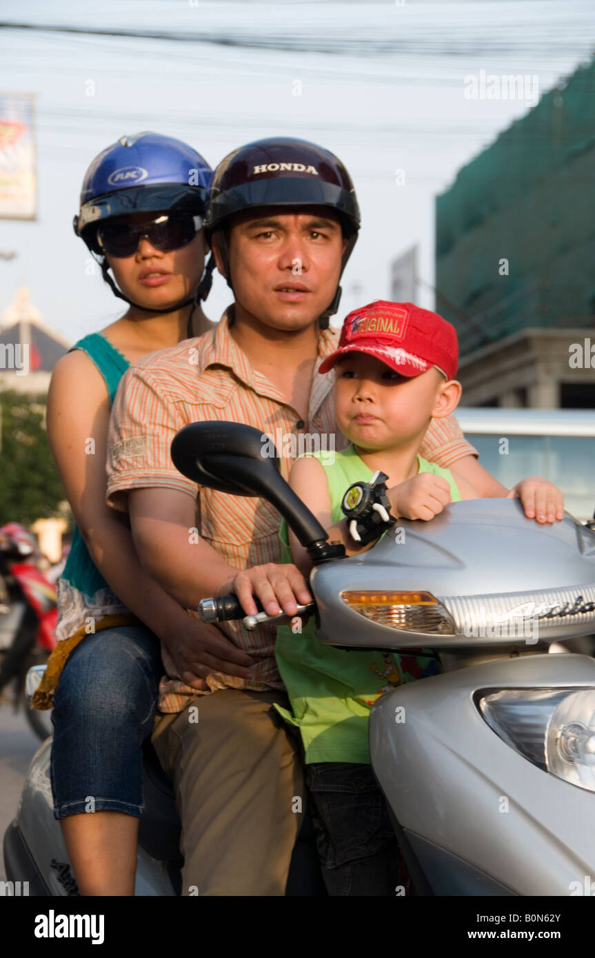 Family on a scooter, Hanoi, Vietnam Stock Photo